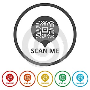Scan me icon. Set icons in color circle buttons
