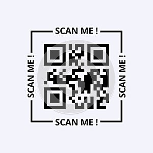 Scan me qr code. Binary black code in quadrilateral capturing digital technology of identifying application.