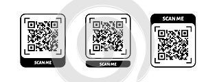 Scan me QR code design. QR code for payment, text transfer with scan me button. Vector illustration