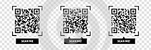 Scan me QR code design. QR code for payment, text transfer with scan me button. Vector illustration