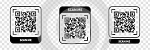 Scan me QR code design. QR code for payment, text transfer with scan me button. Vector illustration