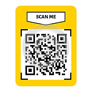 Scan me QR code frame design. QR code for payment, text transfer with scan me button. Vector illustration