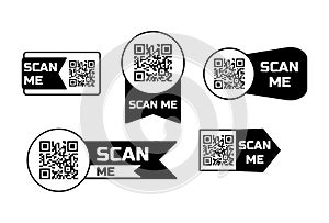 Scan me qr code icon for smartphone bundle. Set of frames quick barcode app design. Vector payment phone template