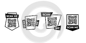 Scan me qr code icon for smartphone bundle. Set of frames quick barcode app design. Vector payment phone template