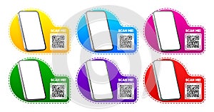 Scan Me. QR code scan for smartphone. Qr code sticker set. QR code for mobile app, payment and phone. Vector
