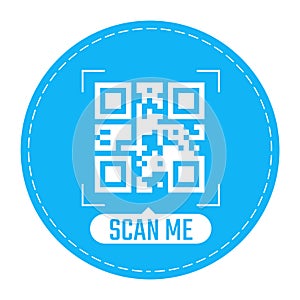 Scan me sign. Sticker round. Symbol or emblem. Vector illustration. QR code for smartphone