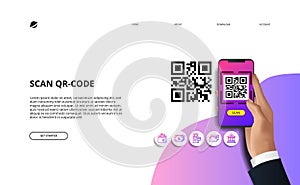 Scan qr code for finance online payment cashless society concept