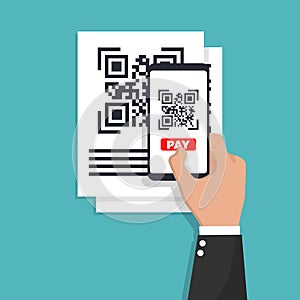 Scan QR code flat icon with phone. Barcode. Vector illustration