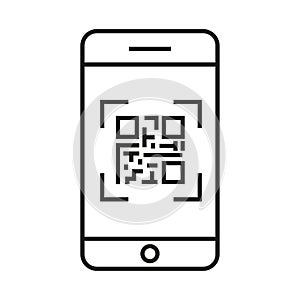scan qr code icon, barcode scanner, phone app, thin line web symbol. Vector illustration. stock image.