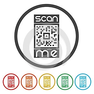 Scan QR Code icon. Set icons in color circle buttons