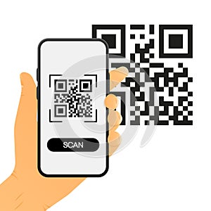 Scan QR code on mobile phone. Electronic, digital technology, barcode. Qr code for payment. Mobile phone scanning QR