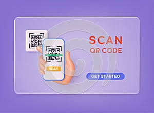 Scan QR code to Mobile Phone. Electronic, digital technology, barcode. 3D Web Vector Illustrations