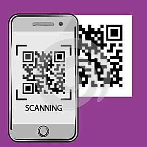 Scan QR code to Mobile Phone. Qr code scanning sign. Electronic , digital technology, qr code. Vector