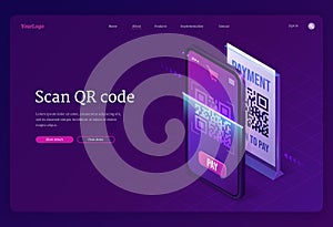 Scan Qr code verification service isometric banner