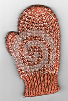 Scan of Red and White Childâ€™s Knit Winter Mitten
