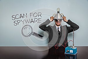 Scan For Spyware text with vintage businessman
