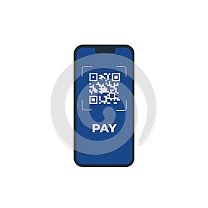 Scan to pay. Smartphone to scan QR code on paper for detail, technology and business concept.