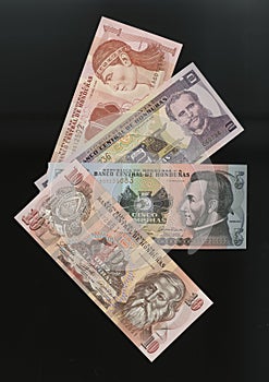 Scanarray four banknotes of 1, 2, 5 and 10 Lempira