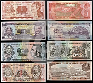 Scanarray four banknotes of 1, 2, 5 and 10 Lempira photo