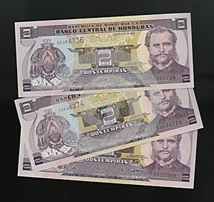 Scanarray three banknotes of 2, Lempira Central Bank of Honduras photo