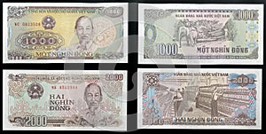 Scanarray two banknotes nominal value one and two thousand dongs State Bank of Vietnam