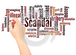 Scandal word cloud hand writing concept photo