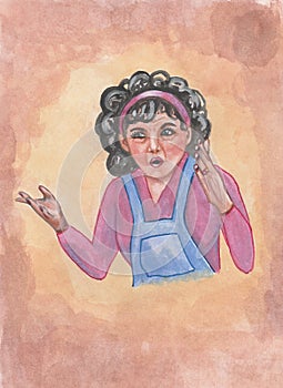 Scandalous woman. Painting with watercolors on paper. photo