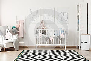 Scandi child`s room with bed