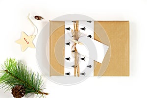 Scandi Christmas composition flatlay with gifts and decorations.