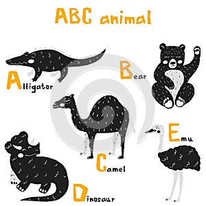 Scandi cute Animals set abc alphabet, set for kids abc elements in scandinavian style photo