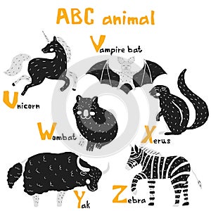 Scandi cute Animals set abc alphabet, set for kids abc elements in scandinavian style