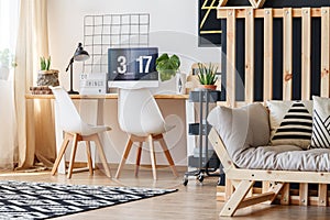 Scandi home office with sofa