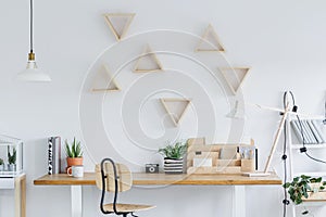 Scandi interior with triangle shelves