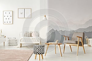 Scandi kid`s bedroom interior