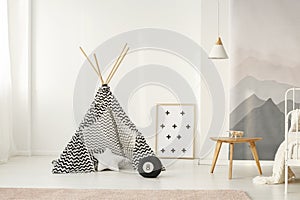 Scandi kid`s bedroom interior