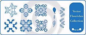 Scandia style small floral motif flourish vector collection. Minimal hand drawn icon set with borders, divider and frame