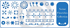 Scandia style small floral motif flourish vector collection. Minimal hand drawn icon set with borders, divider and frame
