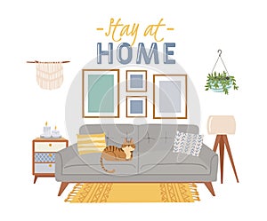 Scandic cozy interiors, stay at home banner