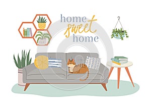 Scandic cozy interiors, sweet home with cat