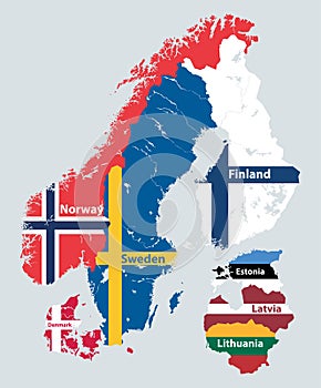 Scandinavia and Baltic countries political detailed map. Vector illustration photo