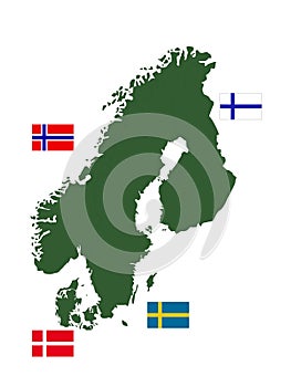 Scandinavia map and flags - region in Northern Europe