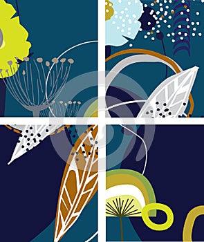 Scandinavian art and graphic design element, navy blue and lime