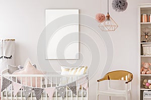 Scandinavian baby room with crib