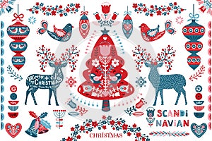 Scandinavian Christmas Folk Art Design Elements