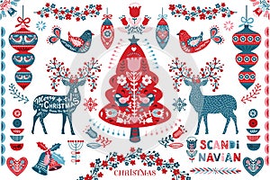 Scandinavian Christmas Folk Art Design Elements photo