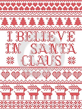 Scandinavian Christmas pattern inspired by I believe in Santa Claus lyrics festive winter elements in cross stitch