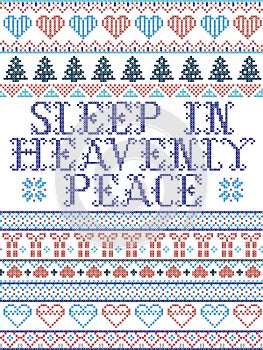 Scandinavian Christmas pattern inspired by Sleep in Heavenly Peace lyrics festive winter elements  in cross stitch with heart