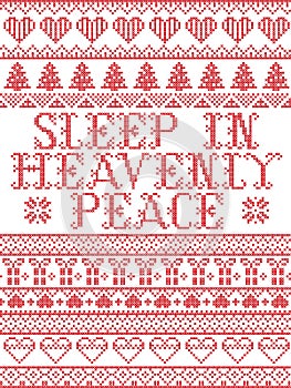 Scandinavian Christmas pattern inspired by Sleep in Heavenly Peace lyrics festive winter elements  in cross stitch and snowflakes