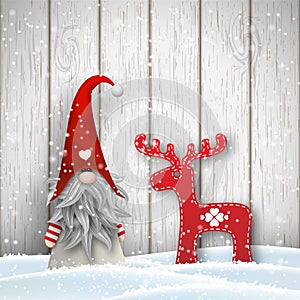 Scandinavian christmas traditional gnome, Tomte, with abstract decoration in shape of reindeer, illustration