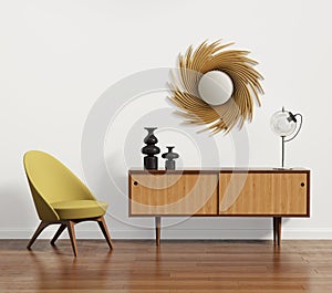 Scandinavian console table with armchair and mirror